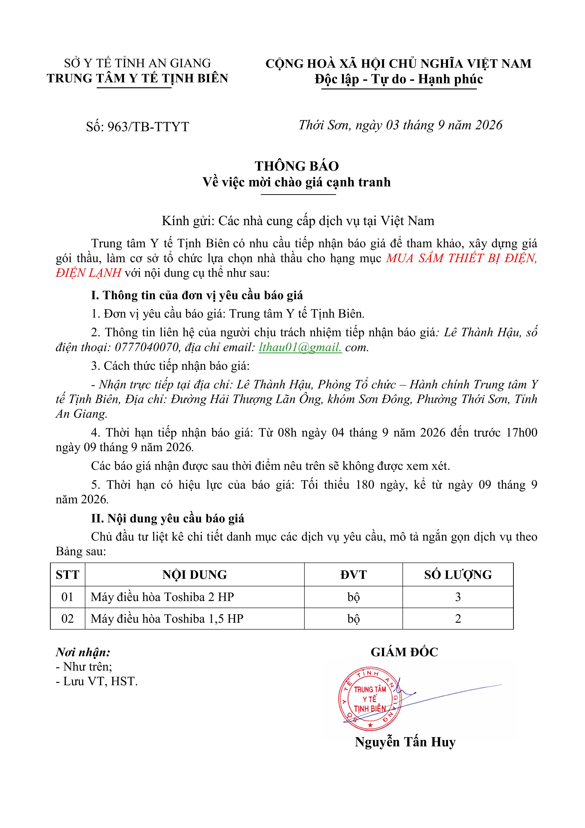 963 TTYT Tịnh Biên Thông Báo mua máy lạnh.signed images 0