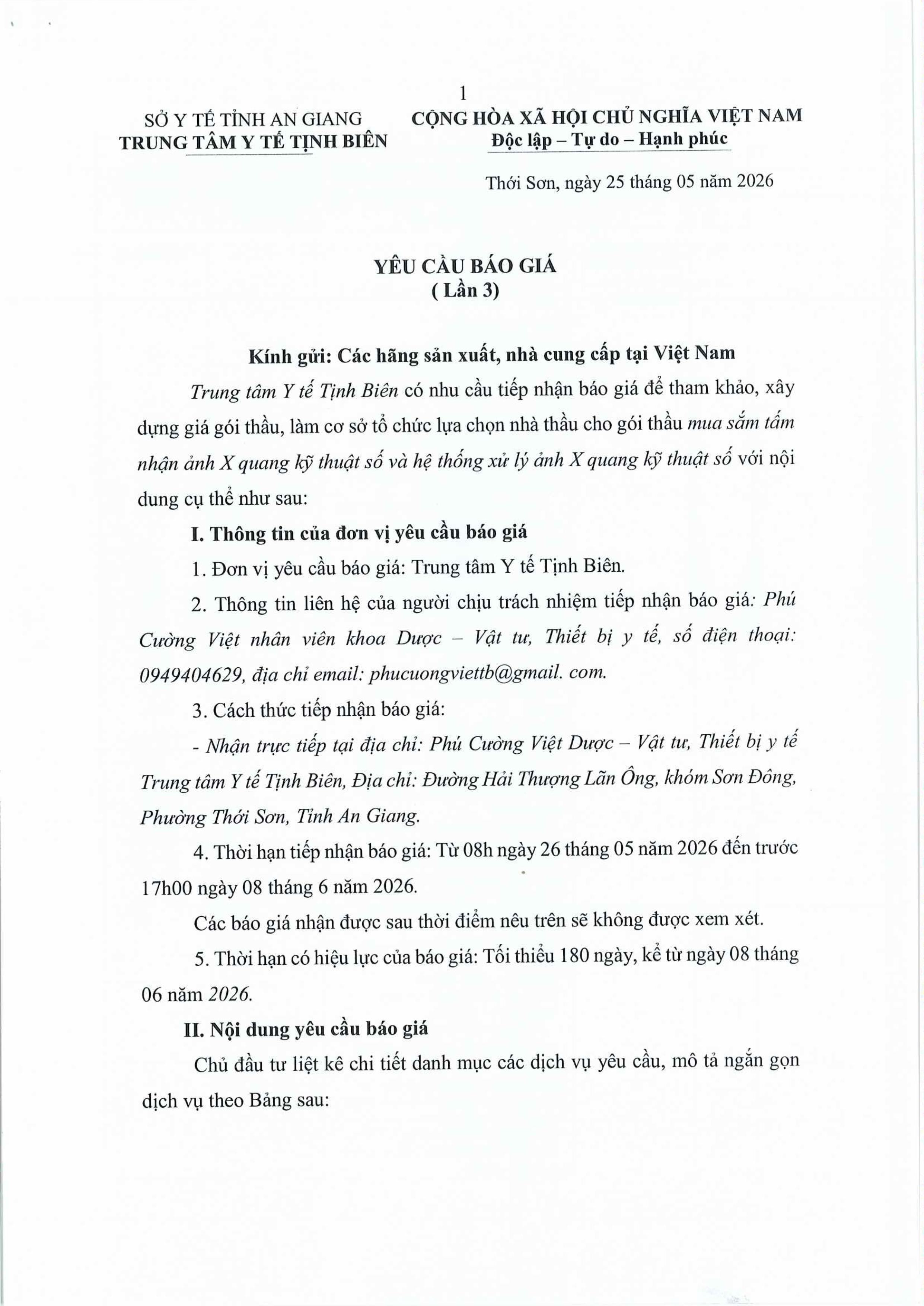 YÊU CẦU CHÀO GIÁ HỆ THỐNG CHUYỂN ĐỔI X QUANG SỐ HÓA LẦN 3 images 0